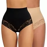 LEYSHE Shapewear Unterhose Damen Bauchweg Sexy Spitzen Miederhose Mittlere Taille Nahtlos Miederslips für Frauen Shaping Unterwäsche,SBF,M