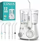 COSLUS Munddusche Elektrisch Professional Zähne: 2 Modi & 12 Druckstufen – 600ml Wassertank Zahndusche für Familien Oral Health Enthusiasten/Orthodontie-Patienten – Haushalt & Bad mit 5 Düsen –Schwarz