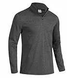 GLESTORE Sweatshirt Herren Langarm Golf 1/4 Zip Sweater Ohne Kapuze Stehkragen Pullover Schwarz&Grau L