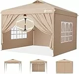Sekey Pop Up Pavillon Wasserdicht Stabil Winterfest mit Seitenwänden, Faltpavillon 3 x 3 m, Camping Pavillion Faltbar Partyzelt mit Belüftung, Designer Serie 3x3, (Beige, 3x3 Mit Seitenwänden)