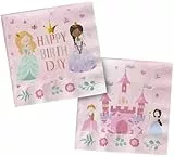 Folat 27487 Prinzessin Geburtstag Deko Rosa - Servietten - Pretty Princess - 33 x 33 cm - 20 Stück - Prinzessin Partygeschirr für Prinzessinparty