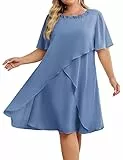 Hanna Nikole Vintage Kleider Damen Elegant Hochzeitsgäste GroßE GrößE Chiffon Abendkleider Mit Pailletten Rundhalsausschnitt Cocktailkleid Festlich Midikleid FüR Die Brautmutter