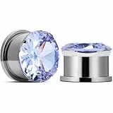 Huacan Tunnel Set mit Zirkon 6mm 8mm 10mm 12mm 14mm 16mm Tunnels Sets Schwarz Silber Farbe Ohr Plug Klassisch Double Flared Expander für Frauen Damen Herren 2 Stück