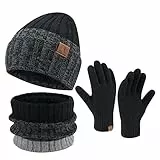 ZASFOU Herren Winter Beanie Mütze Schal Touchscreen Handschuhe Set Warme Wintermütze Strickmütze Loop Schal Schlauchschal Winterhandschuhe Weihnachten Geschenk für Männer
