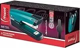 Maped - Hefter ESSENTIALS DECO 24-26/6 - für 20/25 Blätter - Glanzlack-Oberfläche im trendigen Türkis - Mechanik & Führungselemente 100% aus Metall - 2 Heftungsarten: geschlossen und genagelt