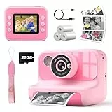 Sofortbildkamera Kinder,LETSHAHA 1080P 20MP Kinderkamera Sofortbildkamera mit 10X,2.4 Zoll Bildschirm Videokamera Schwarzweiß Gedrucktes Foto mit 3 Rollen Druckpapier & 32GB Karte, Geschenk Kinder