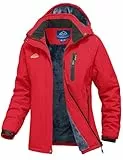 YSENTO Damen Winterjacke Wasserdicht Skijacke Softshelljacke Warm Gefüttert Winddicht Outdoor Snowboardjacke(Rot,M)