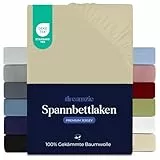 Dreamzie Premium Spannbettlaken 200x200 cm, Spannbetttuch für Dicke Matratzen bis zu 27 cm, Bettlaken 100% Jersey Baumwolle, 150 g/m², Oeko-TEX Zertifiziert - Beige