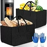 POWZOO Filztasche,2 Stück Holzkorb für Kaminholz,Filzkorb mit Griffen.Kaminholztasche.