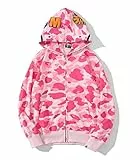 Yumenam Herren Shark Hoodie Hip Hop Kapuzenpullover Mit Reißverschluss Langarm Sweatshirt mit Haifisch Druck Shark Head Reißverschluss Camouflage Jacken Sweatjacke