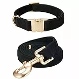 YUDOTE Hundehalsband und Leine Set Mittel, Weiche Reizfreie Cord-Halsband-Leine Passende Combo für Den Täglichen Spaziergang, Schwarz