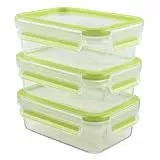 EMSA Clip & Close Frischhaltedosen-Set, rechteckig, 0.55 L, Aufbewarungsboxen, 100 Prozent dicht, spülmaschinen-, gefrier-, mikrowellenfest, Transparent, Grün, Made in Germany, 515583