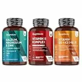Calcium Magnesium Zink + Vitamin B Komplex + Vitamin D3 K2 2000 IE - 3er Bundle in Tablettenform - Frei von Magnesiumstearat - Gemäß GMP - WeightWorld