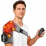 Schulter Massagegerät, 3-in-1 Massagegerät mit magnetischer Steuerung, Schulterbandage mit 5 Heizstufen & Vibration, 5000mAh Akku, 6600r/min Motor Schultermassagegerät für Zuhause & Büro, Grey
