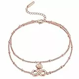 J.Endéar Fußkettchen für Damen in Gold-Silber-Rosegold | Boho fußkette mit Unendlichkeitszeichen | Zweireihige Fußkette mit Kugeln |Sommer Strand Wasserfeste Fusskettchen Schmuck für Damen Mädchen