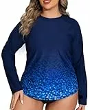 Halcurt Schwimmshirt Damen Übergröße Langarm Rash Guard UPF 50+ Sonnenschutz Badeshirt UV Shirt Schnell Trocknender Bademode 2X