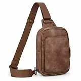 UTO Brusttasche Damen und Herren Groß Bauchtasche mit diebstahlsicher-Fach Kartenfächer Stylisch PU Leder Sling Bag Wasserdicht Reise Crossbody Bag Breiter Gurt Hüfttasche Ausflug Gürteltasche Braun