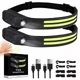 Lanlelin Stirnlampe LED Wiederaufladbar, 2 Stück 230° Weitwinkel 1500mAh Kopflampe Stirnlampe mit Rotem Warnlicht, 5 Lichtmodi IPX4 Wasserdicht Sensor Stirnlampen für Joggen, Angeln, Laufen