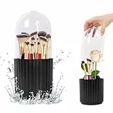 Figarge Make Up Pinselhalter 360 drehbarer Staub und WasserdichtMake-up-Pinselhalter mit Deckel Schwarz Make Up Organizer Kosmetik Organizer für Badezimmer Schminktisch