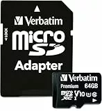 Verbatim Premium microSDHC Speicherkarte - 64 GB - inkl. Adapter, Class 10, bis zu 90 MB/s Lesegeschwindigkeit