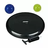 Relaxdays Balance Kissen, 2 Massagebälle, Ø 32 cm, bis 140 kg, ergonomisches Wackelkissen mit Noppen, Luftpumpe, schwarz