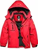 GEMYSE Jungen Skijacke Wasserdichte Winddichte Winterjacke Warm Gefütterte Kinder Schneejacke mit Kapuze für Outdoor(Rot,152-158)
