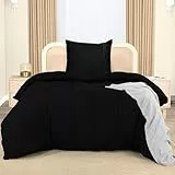 Utopia Bedding Bettwäsche 135x200 Set - Mikrofaser Bettbezug 135x200 cm + 1 Bestickte Kissenbezug 80x80 cm - Schwarz
