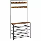 HOOBRO Garderobenständer, Schuhregal mit Garderobe, Kleiderständer mit Schuhablage, Schuhschrank mit 5 Ebenen, für Flur, Dunkelbraun EBF80MT01G2