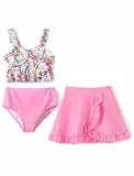 PATPAT Mädchen Bikini Badeanzüge Set, 3-teiliges Tankini-Set mit Top, Shorts Und Baderock Bademode, Kinder Badebekleidung mit Blumenmuster Schwimmanzug, Größe 5–12 Jahre