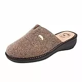 JOMIX Hausschuhe Damen Pantoletten mit Absatz Winter Bequeme Filzpantoffeln Warme Geschlossen Clogs Elegant Filz Hausschuhe Made in Italy (ITD2150-7, Beige, 38 EU)