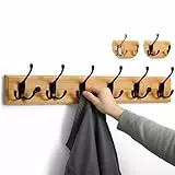 LARHN Garderobenhaken Holz - Garderobenleiste Holz mit 6 Haken in Schwarz - 59 cm - Kleiderhaken Wand - Wandgarderobe für Flure, Garderoben, Schlafzimmer und Badezimmer