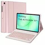 HOTLIFE Tastatur Hülle für Samsung Galaxy Tab А11+/А9+ 11 Zoll 2023/2025, Schutzhülle mit Automatischer Schlaf- und Weckfunktion, Magnetisch Abnehmbarer Tastatur mit QWERTZ Layout (Rosa)