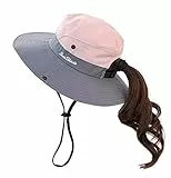 Anvevkn Damen Faltbarer Sonnenhut UV Schutz Sommerhut Wanderhut Fischerhut Gartenhut Wasserdicht Outdoor Buschhut mit Verstellbare Kinnband Rosa