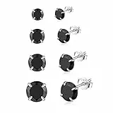 Shuxin Damen Ohrstecker Silber, 4 Paare 925 Sterling Silber Zirkonia Ohrstecker Ohrringe Set, Hypoallergen Unisex Klein Schlafen Knorpel Ohrstecker mit Schwarz 5A Zirkonia, Größe in 3, 4, 5, 6mm