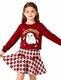 Harry Potter Kleidung Mädchen Bekleidungsset Hogwarts Hedwig Eule Pullover & Karo Rock, Herbst Winter Sweatshirt Langarmshirt Kinder Outfit Gryffindor Geburtstags Weihnachts Geschenk 6-12Jahre 116-152