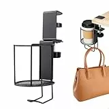 leyomgamz Getränkehalter Tisch mit 360° Drehung Schreibtisch Becherhalter Einstellbar Anti Verschütten für Schreibtisch & Regal, Flaschenhalter mit Haken, Platzsparender Cupholder für Kaffeetassen