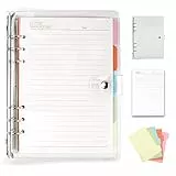 Delamiya Ringbuch A5 Nachfüllbar, Klare Soft PVC Notizbuch-Hülle 6 Runde Ringmappe, Ringbuchhülle, Binder Notizbuch mit 45 Blätter Füllpapier und 5 Index Register,idee für Büro Schule