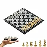 KOKOSUN Schachspiel Reise Set, Magnetisch Reisespiel Faltbares Brettspiele Leicht zu Tragen, Lernspielzeug/Geschenk für Kinder und Erwachsene (Gold & Silber, 20×20cm)