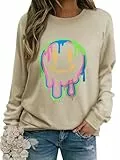 WIEIYM Damen Sweatshirt Drucken Langarm Rundhals Herbst Winter Langarmshirt Frauen Druck Locker Casual Oberteil Sport Streetwear Sweatshirts Tops Bluse,Aprikose,S