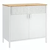 SONGMICS Aufbewahrungsschrank, Metallschrank, mit Doppeltür, Magnetverschluss, Verstellbarer Einlegeboden, Stahlgestell, 40 x 80 x 76 cm, naturbeige-weiß LSC102W57