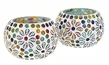 GURU SHOP 2 Handgearbeitete Glas Mosaik Windlichter, Romantisches Windlicht, Mosaik Teelicht, Vintage Teelichthalter - Set 5, 6x9x9 cm