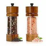 Salz und Pfeffermühle Set,2er Set 5.5 Zoll Manuelle Holz Pfeffermühle Salzmühlen,Gewürzmühle mit Verstellbarem Keramikmahlwerk für Gewürze Pfeffer Salz