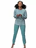 greenjama Damen Langarm-Shirt Ringel, GOTS-Zertifiziert Pyjamaoberteil, Topaz, 42