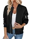 ZEAGOO Blouson Damen Herbst Dünn Bomberjacke Vintage College Jacke Lässig Coat mit 2 Taschen Reißverschluss Schwarz M