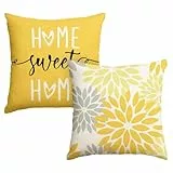 Artoid Mode Gelb Dahlien Blumen Frühling Kissenbezüge 2er Set, 45x45 cm Zierkissenbezug Cushion Cover Couch Wohnzimmer Außenbereich Deko