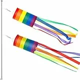 BOAO 2 Stück Regenbogen Flagge Windsack für Draußen Garten, Bunt Windsack für Fahnenmast, Windspiele für Draußen Hängend, Wetterfest Windsäcke, Windfahne Windhose Fahne Hängende Dekoration, 24 Zoll