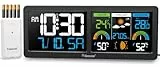 Geevon DCF Wetterstation Funk mit Außensensor, Wetterstationen Innen und Außentemperatur Funk mit Wettervorhersage Digitales Thermometer Hygrometer (246258 mit Batterie)