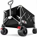 Overmont Faltbar Bollerwagen Klappbar Handwagen - mit Geländegängige Breite Räder - bis 150 kg Tragkraft - für Camping Sport Einkaufen Garten Schwarz
