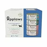 Applaws 100% natürliches Premium-Nassfutter für ausgewachsene Katzen, Fisch-Multipack-Auswahl in Brühe - Packung mit 12 x 70g Dosen