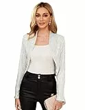 Belle Poque Damen Paillettenjacke Langärmelig Vorne Offen Party Cropped Cardigan zuckt mit den Schultern